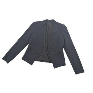 Theory Lanai Blazer Womens 4 Navy Wool Stretch Open Front Collarless Jacket